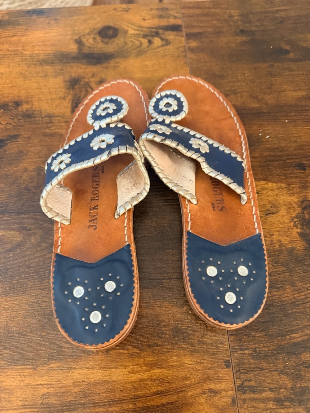 Jack Rogers Navy & White Sandals – Size 7.5 (Classic Whipstitch) - Picture 2 of 3